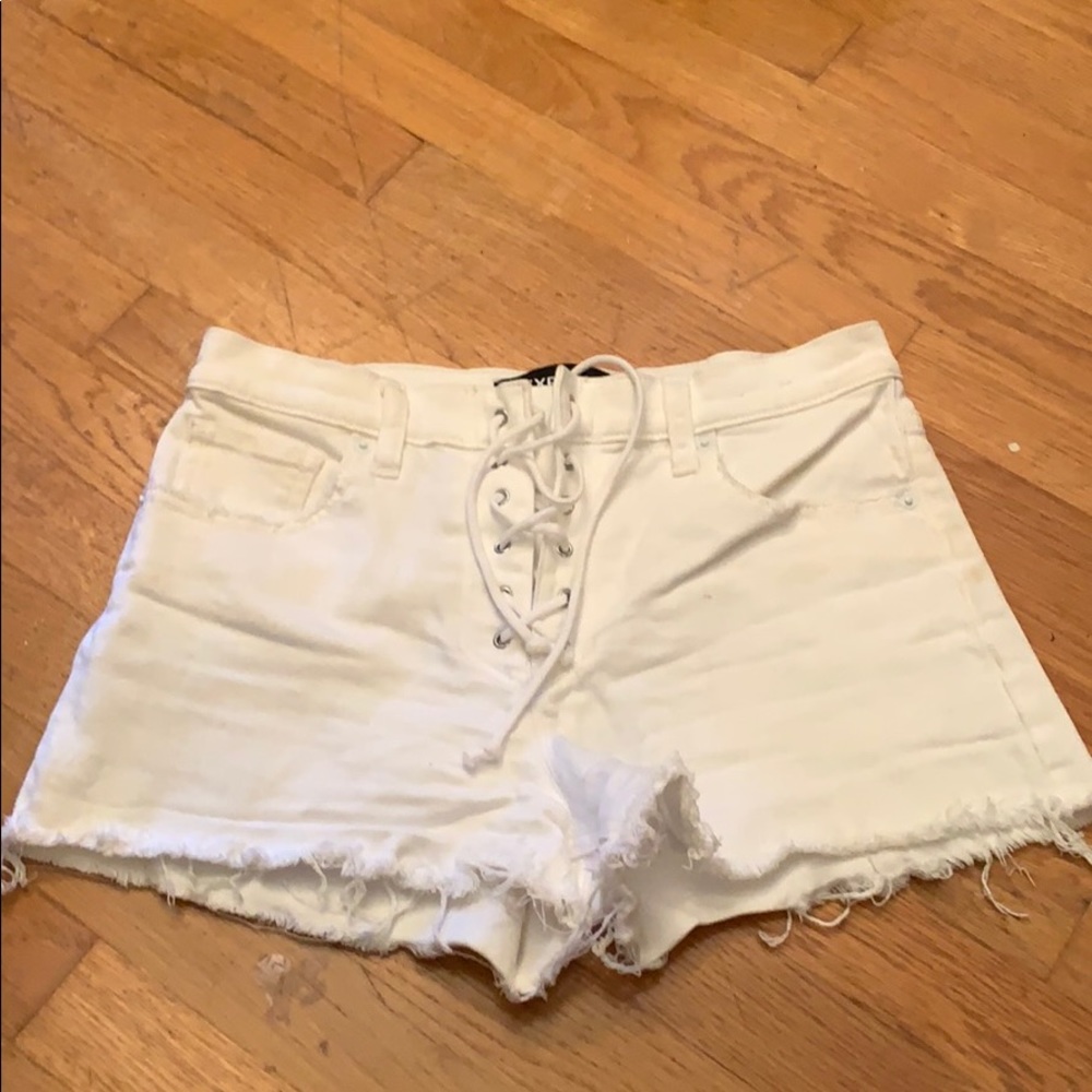Tie up white jean shorts